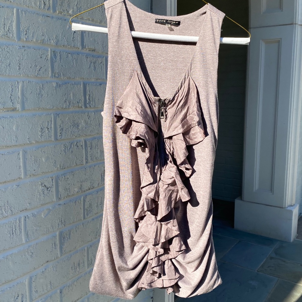 Pure Sugar  zip front ruffle vest Medium beige